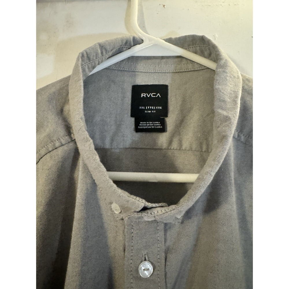 RVCA Men's XXL Slim Fit Button Down Shirt Gray Long Sleeve Casual Skate - Picture 4 of 5